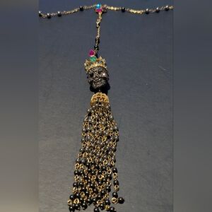 Betsey Johnson Long Skull Necklace with Jewel Accents